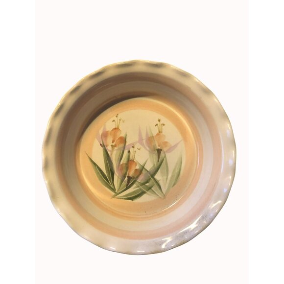 Hami Pottery Hand-Painted Floral Pie Plate/Serving Bowl 9.5 In Ironstone Scallop - Picture 11 of 11